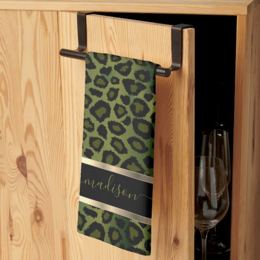 Safari Olive Green Leopard - Aanpassen Theedoek (Derde Gevouwen)