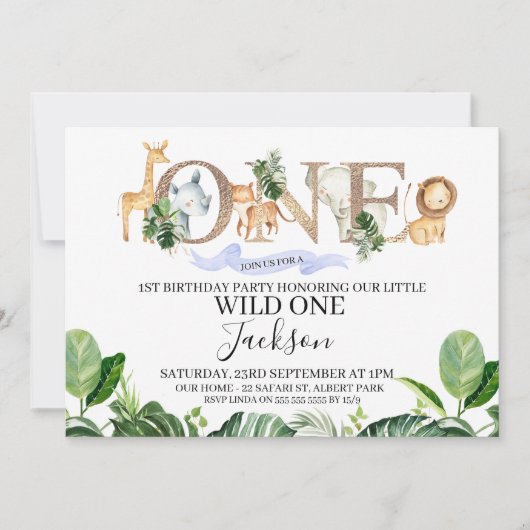 Safari One Boys Birthday Uitnodiging (Voorkant)