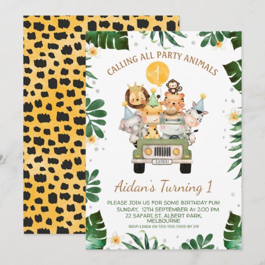 Safari Oproep Alle Partij Dier Verjaardag Kaart (Voorkant / Achterkant)