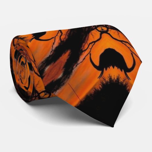 Safari oranje zwart zonnevormend patroon geometris stropdas (Opgerold)