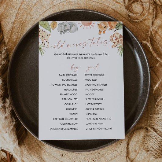 SAFARI Oude vrouwen Tales Baby shower Game Kaart