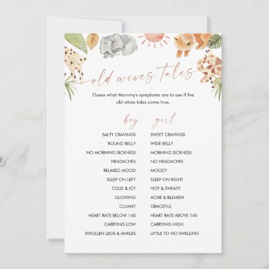 SAFARI Oude vrouwen Tales Baby shower Game Kaart (Voorkant)