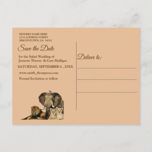 Safari Outdoor Save the Date Aankondigingskaart (Achterkant)
