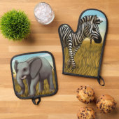 Safari oven mitt and pot holder set (Top down)