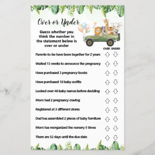 Safari Over of Under Baby Shower Spelkaart Flyer