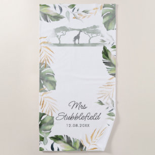 Safari Palm Bladeren Huwelijk Script Mevrouw Strandlaken