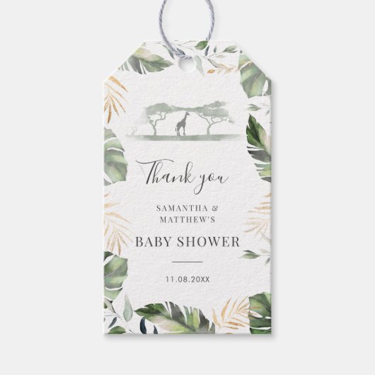 Safari Palm laat paren Baby shower gunst Cadeaulabel (Voorkant)