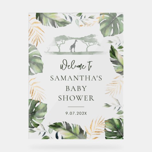 Safari Palm laat Script Baby shower welkom Acryl Bord (Voorkant)