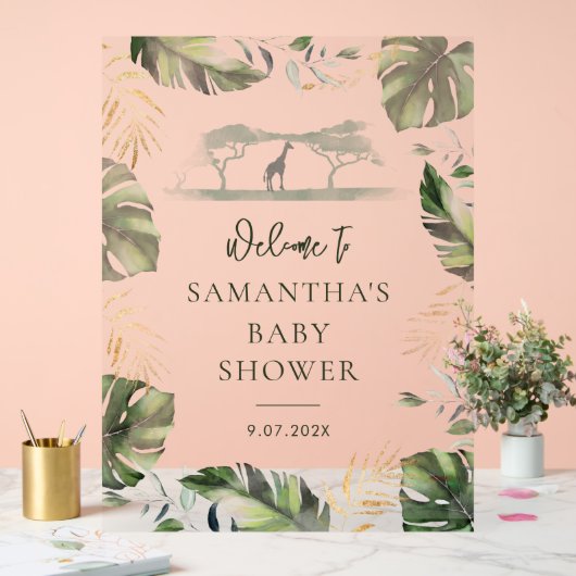 Safari Palm laat Script Baby shower welkom Acryl Bord (Huwelijk)