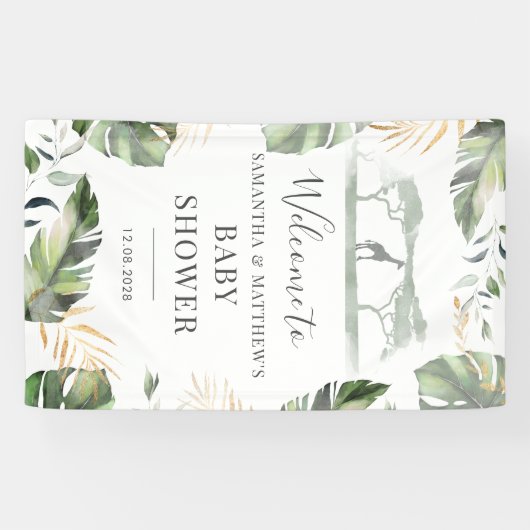 Safari Palm Leaves Couples Baby shower Welkom Spandoek (Horizontaal)