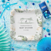 Safari Palm Leaves Giraffe Baby shower Papieren Bordje (Feest)