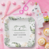 Safari Palm Leaves Giraffe Baby shower Papieren Bordje (Feest)