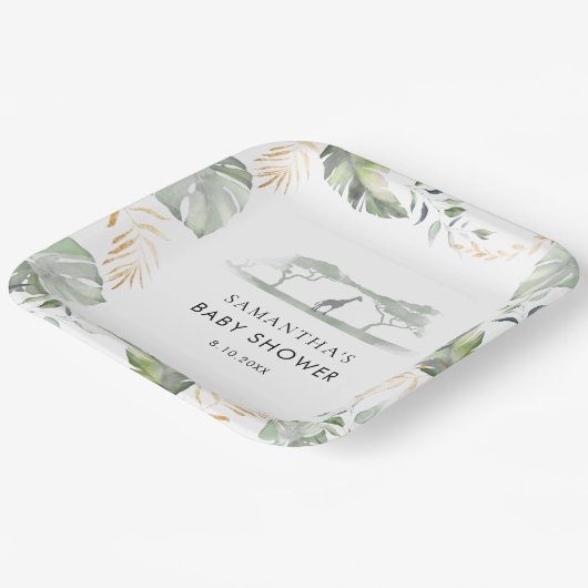 Safari Palm Leaves Giraffe Baby shower Papieren Bordje (Gebogen)