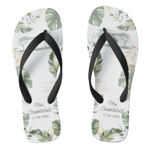 Safari Palm Leaves Honeymoon Botanical Script Mrs. Teenslippers