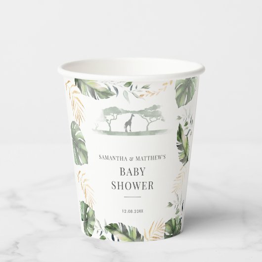 Safari Palm Leaves Koppels Baby shower Papieren Bekers (Achterkant)
