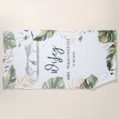 Safari Palm Leaves Tropical Wifey Script Huwelijks Strandlaken (Voorkant)