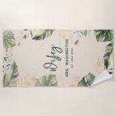 Safari Palm Leaves Tropical Wifey Script Huwelijks Strandlaken (Voorkant)