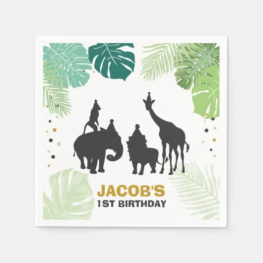 Safari Paper Napkins Zoo Wilde Oerwoud Dieren Zwar Servet (Voorkant)