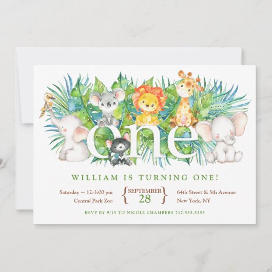 Safari Park 1e verjaardag Uitnodigingen (Voorkant)