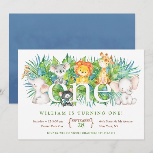 Safari Park 1e verjaardag Uitnodigingen (Voorkant / Achterkant)