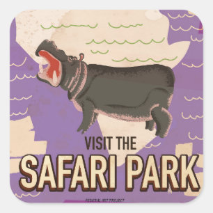 Safari Park vintage reisposter. Vierkante Sticker