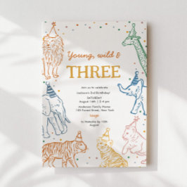 Safari Party 3rd Animals Birthday Invitation Kaart