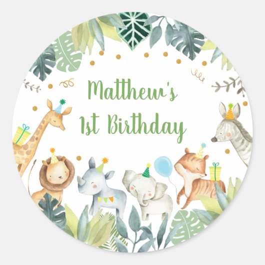 Safari Party Animal Oerwoud Birthday Ronde Sticker (Voorkant)