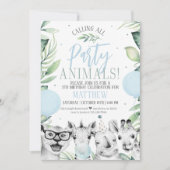Safari Party Animals Birthday Invitation for a Boy Kaart (Voorkant)
