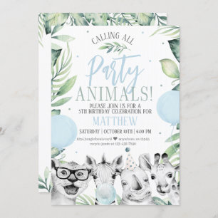 Safari Party Animals Birthday Invitation for a Boy Kaart