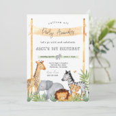 Safari Party Animals Birthday Party Invitation Kaart (Staand voorkant)