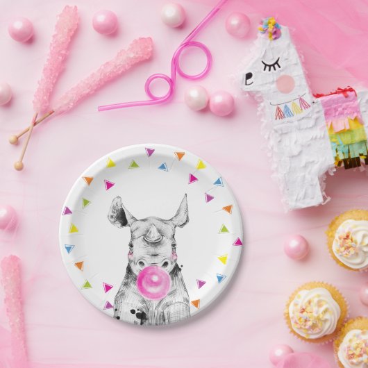 Safari Party Animals Wild Rhino Zoo Birthday Papieren Bordje (Feest)