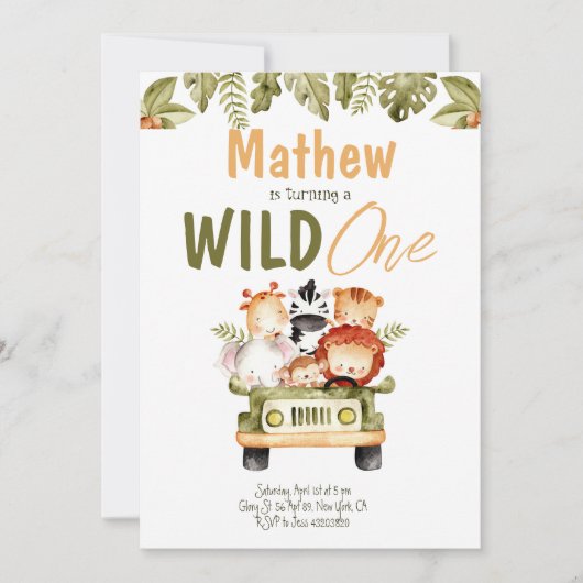 Safari Party Animals Wilde één dag uitnodiging (Voorkant)