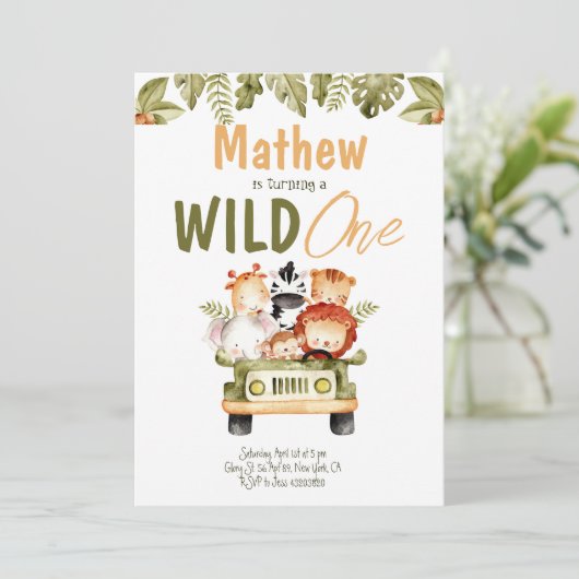 Safari Party Animals Wilde één dag uitnodiging (Staand voorkant)