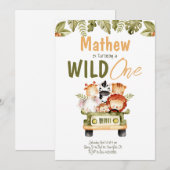 Safari Party Animals Wilde één dag uitnodiging (Voorkant / Achterkant)