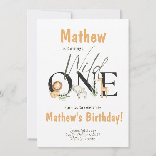 Safari Party Animals Wilde één dag uitnodiging (Voorkant)