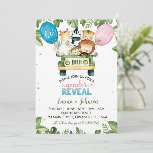 Safari Party Dier Geslacht onthullen Uitnodiging (Staand voorkant)