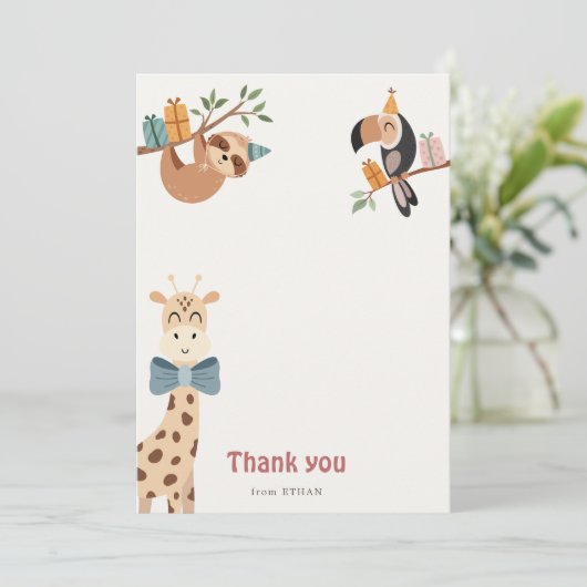 Safari Party Dieren Dank u kaart (Staand voorkant)