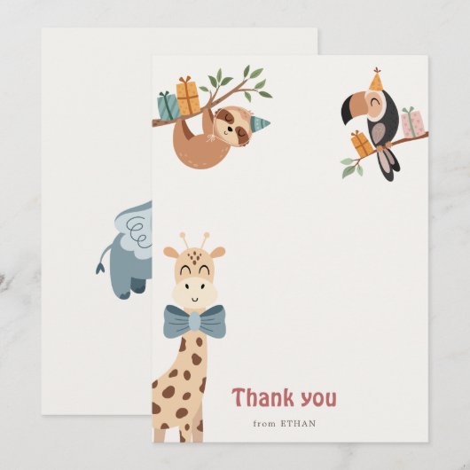 Safari Party Dieren Dank u kaart (Voorkant / Achterkant)