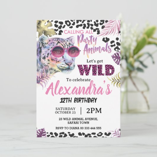 Safari Party Dieren Verjaardag Luipaard Print Meis Kaart (Staand voorkant)