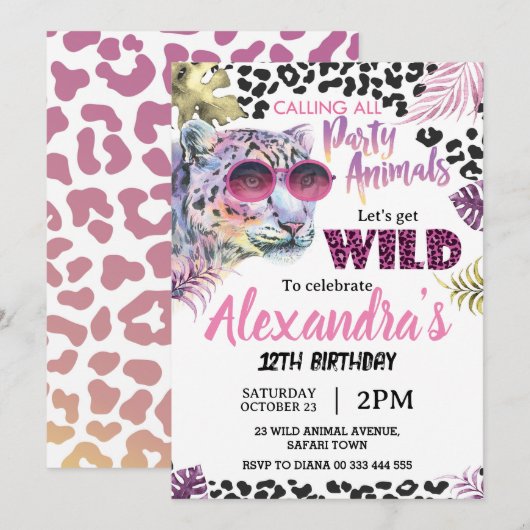 Safari Party Dieren Verjaardag Luipaard Print Meis Kaart (Voorkant / Achterkant)