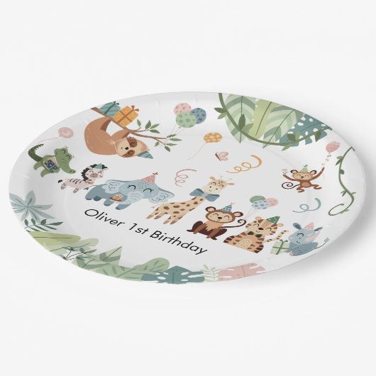 Safari Party Dieren Verjaardagsfeest Papieren Bordje (Gekanteld)
