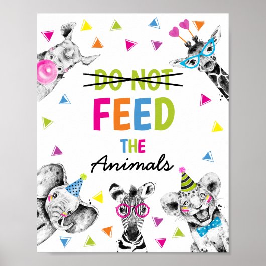 Safari Party Dieren voeden de dieren niet Teken Poster (Voorkant)
