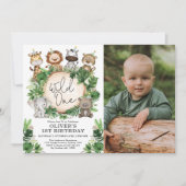 Safari Party Dieren Wild Een 1e Verjaardag Foto Kaart (Voorkant)