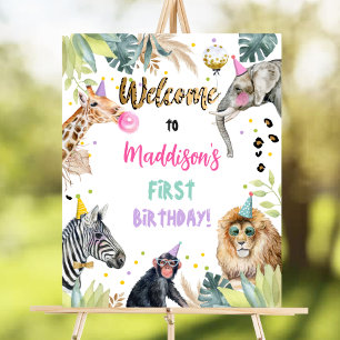 Safari Party Dieren Wild Meisje Verjaardag Welkom Poster
