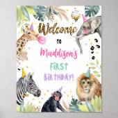 Safari Party Dieren Wild Meisje Verjaardag Welkom Poster (Voorkant)