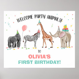 Safari Party Dieren Zoo Meisje Verjaardag Welkom Poster