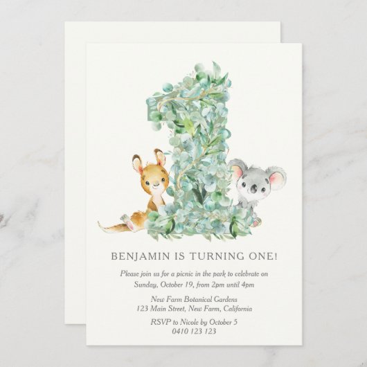 Safari Party Elegant 1e verjaardag Kaart (Voorkant / Achterkant)