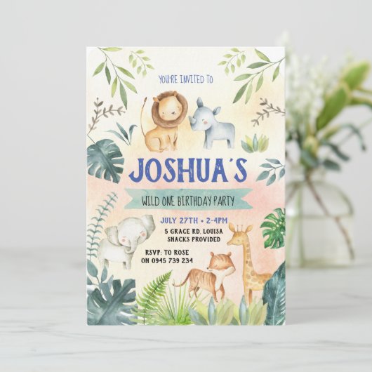 Safari party Invitation, Zoo jarig Kaart (Staand voorkant)