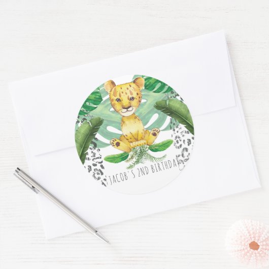 Safari Party Lion Illustration Personalized Ronde Sticker (Envelop)