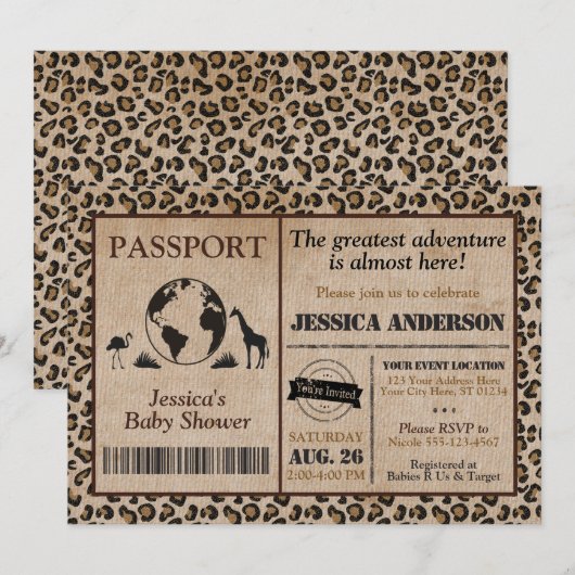 Safari Passport Baby shower Uitnodiging (Voorkant / Achterkant)